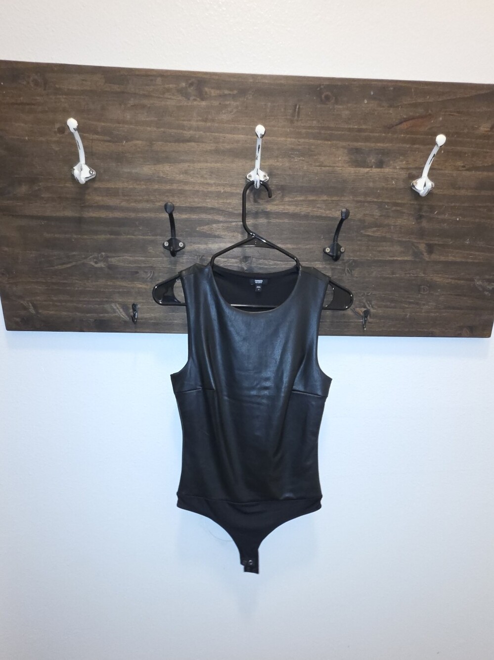 Express Black Faux Leather Sleeveless Bodysuit